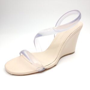 Ilio Smeraldo Claire Rose Nude Wedge Minimal Clear Strappy Sandal Heels 7 Beige